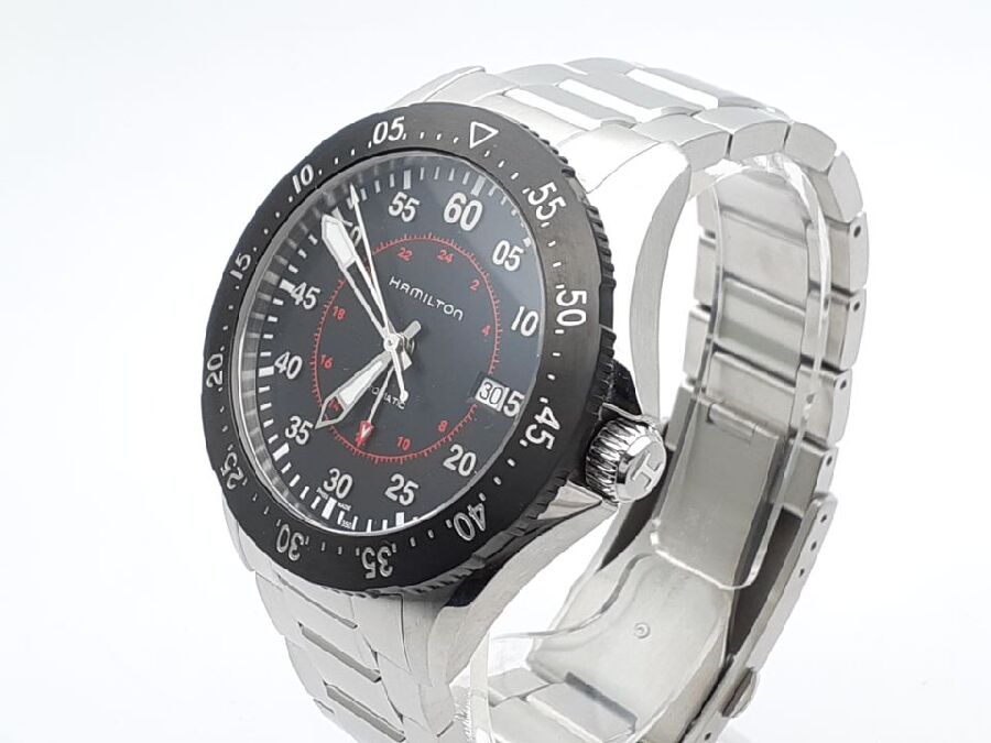 ｷﾝﾊﾞﾘー ﾊﾐﾙﾄﾝの腕時計 ｶｰｷ ｱﾋﾞｴｰｼｮﾝを買取しました。H767550 鉄道時計